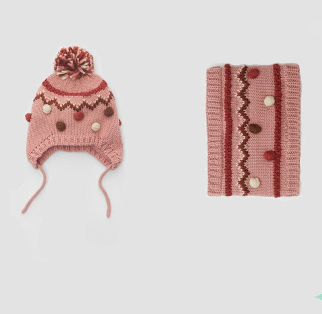 Popcorn Knit Bonnet + Scarf Set